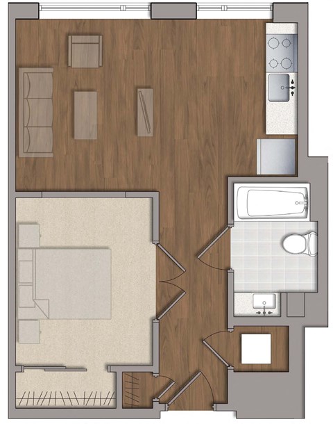1 bedroom 1 bathroom A9 Floor Plan at The George, Maryland